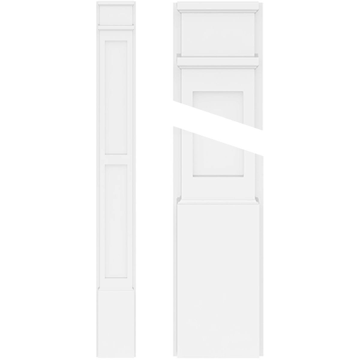 10x22W x 90x22H x 2x22P Two Equal Flat Panel PVC Pilaster with Decorative Capital & Base (Pair) Y244