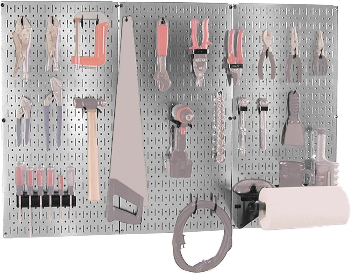 4-Feet Metal Pegboard Tool Organizer Kit with Galvanized Toolboard and Black Accessories F508927