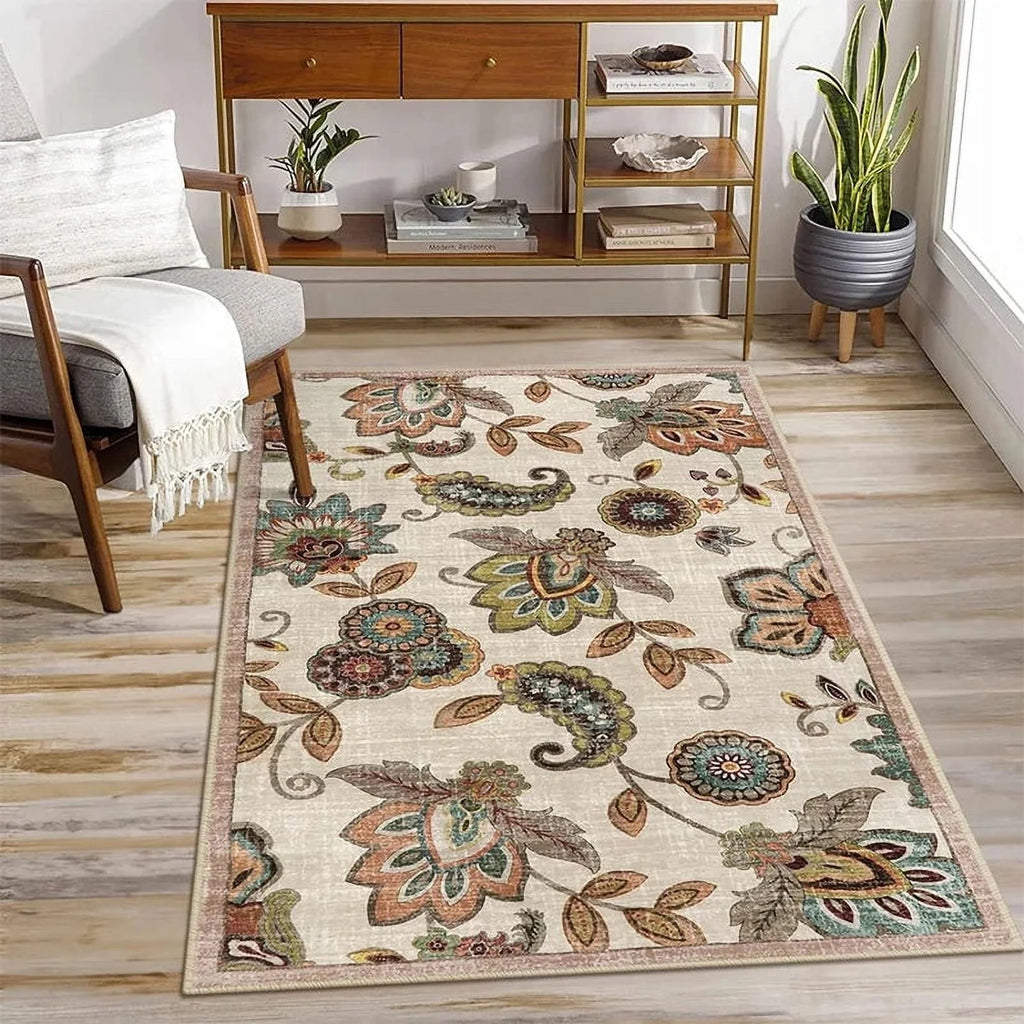 Vintage Flower Area Rug Machine Washable R96612