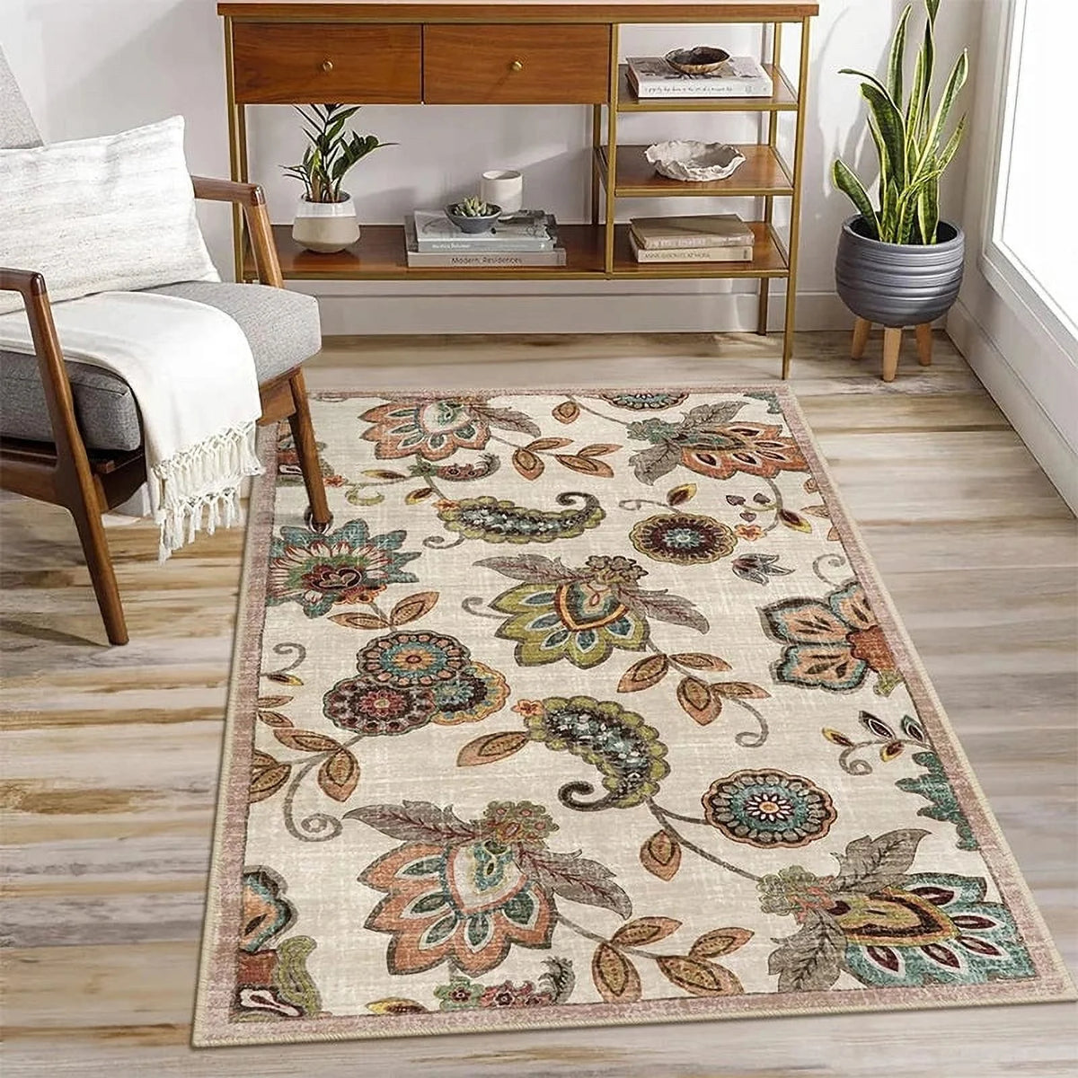 Vintage Flower Area Rug Machine Washable R96612