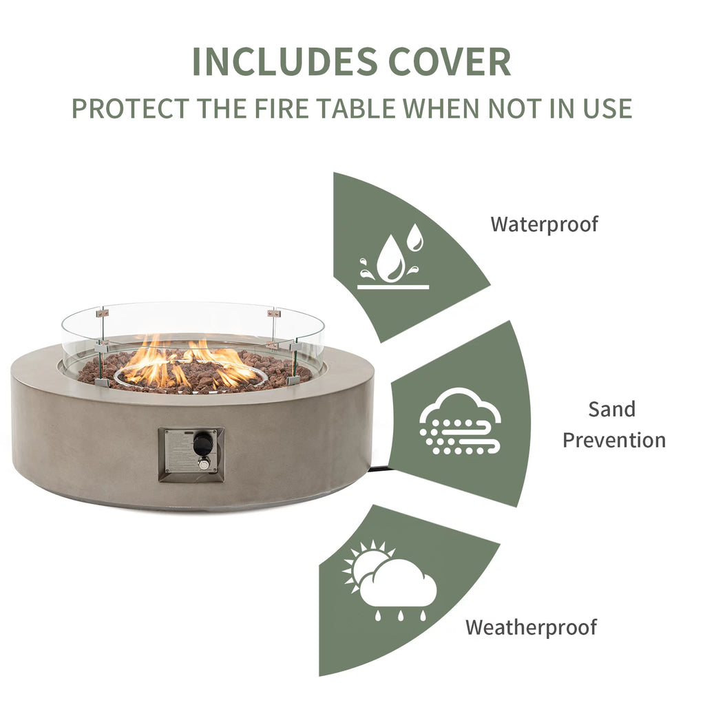 40.5 inch Round Grey Propane Fire Pit Coffee Table T1608