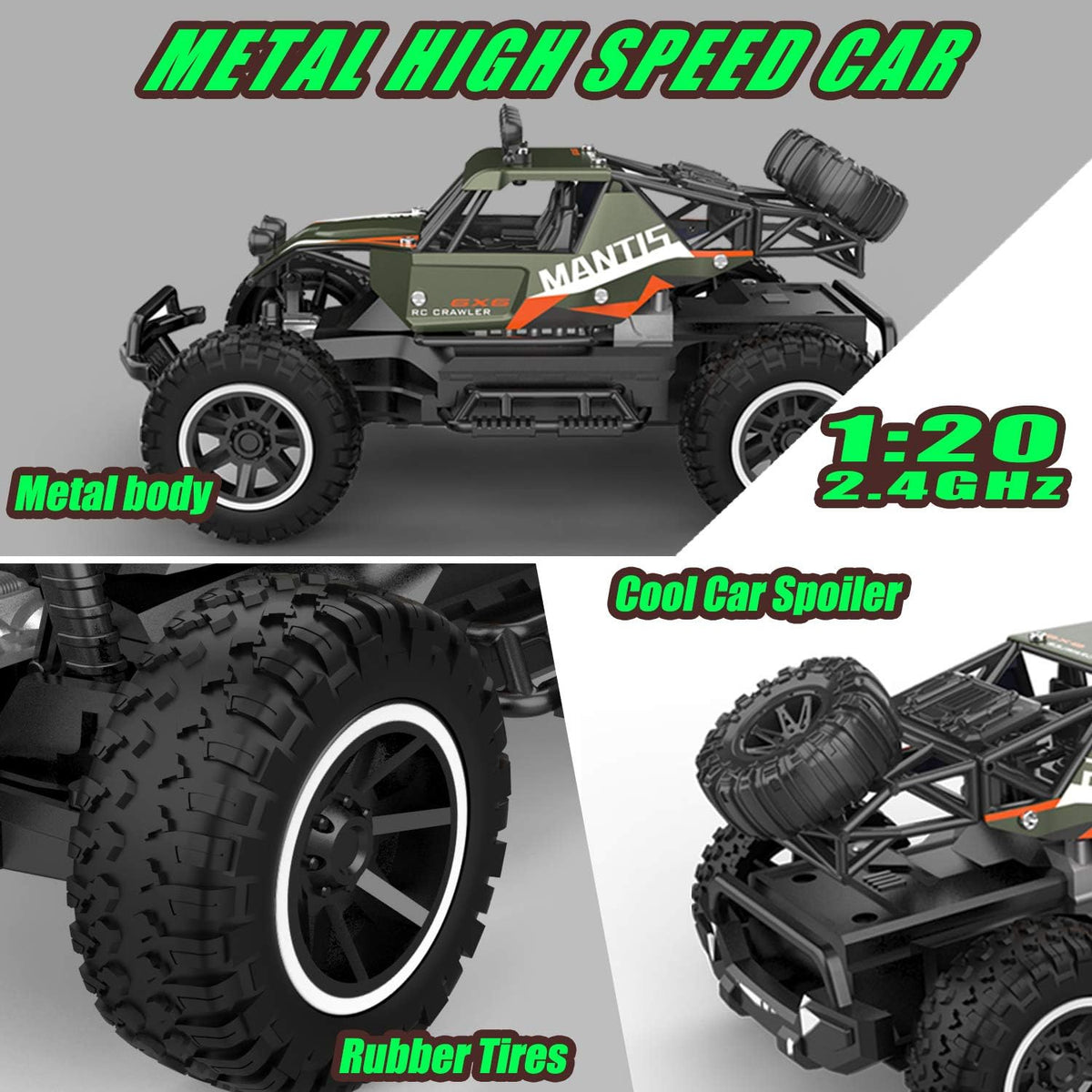2 PCS Remote Control Off Road Monster Trucks Cars, 1:20 Scale Metal Shell Alloy RC Car, 2.4Ghz P73809