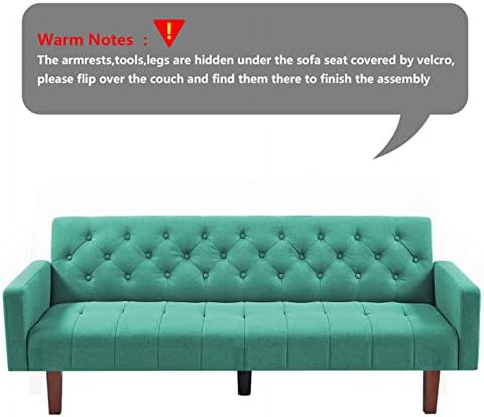 Linen Upholstered Futon Sofa Bed 74" Tufted 3 Seater Beige J17853