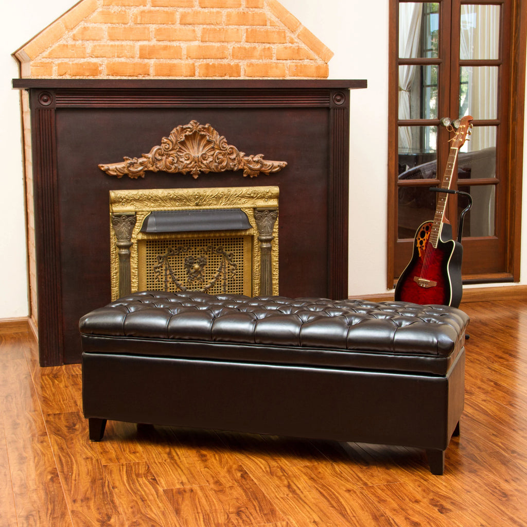 Espresso Bonded Leather Storage Ottoman E286442