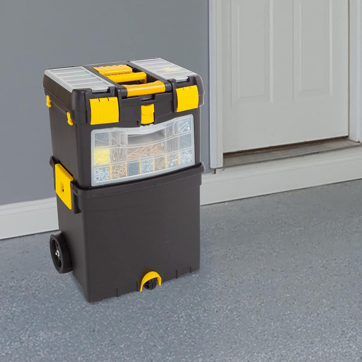 Rolling Tool Box with Wheels, Foldable Handle, and Removable Top E21511