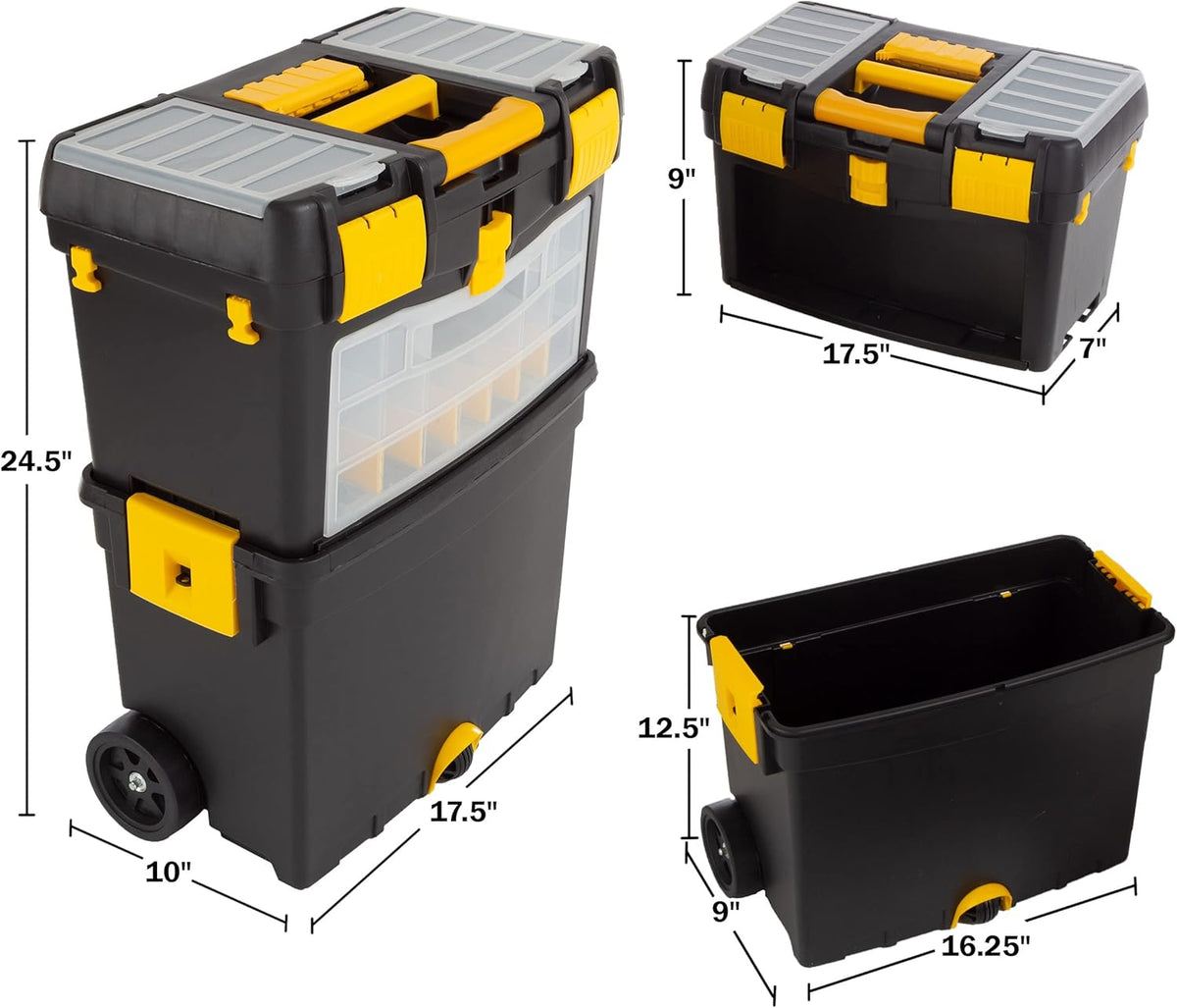 Rolling Tool Box with Wheels, Foldable Handle, and Removable Top E21511