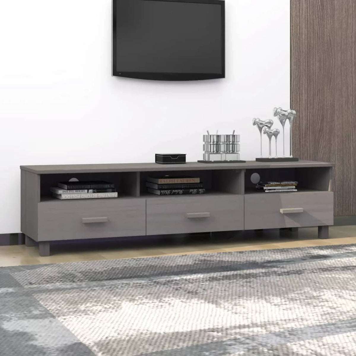 Light Gray Solid Wood Pine TV Stand J724