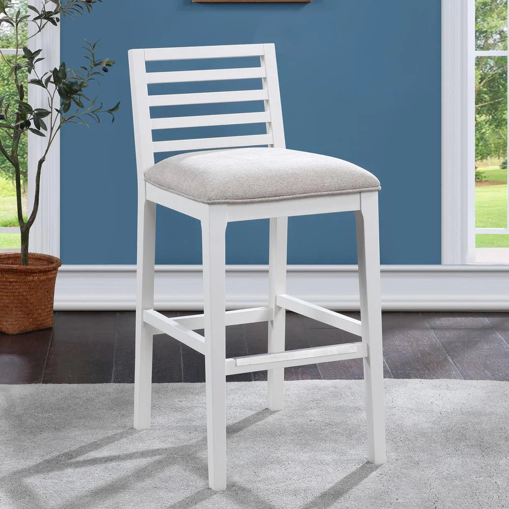 White Solid Wood Gray Fabric Bar Stool H985568