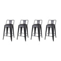Black 24 inch Low Back Metal Barstool with Vegan Leather Seat, Set of 4 L520