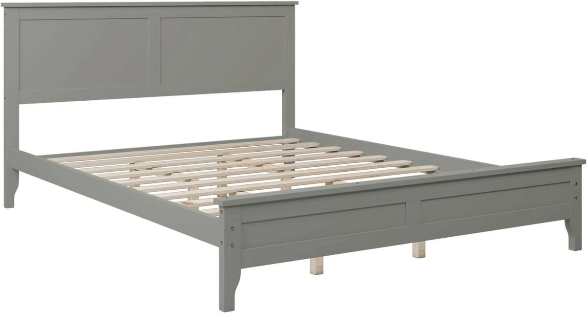 Queen Size Gray Wood Platform Bed Frame with Headboard S4244