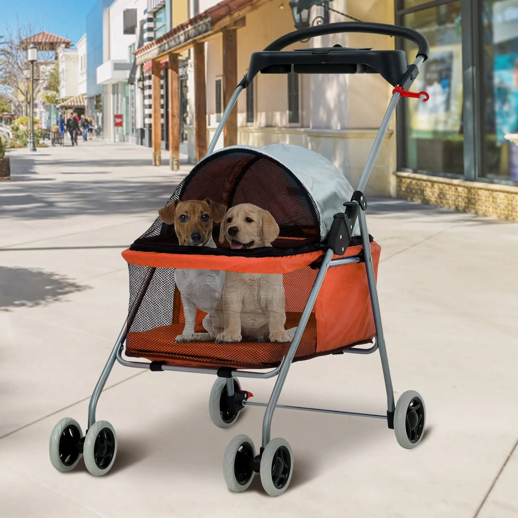 Orange Folding Dog Stroller with 4 Wheels L3416