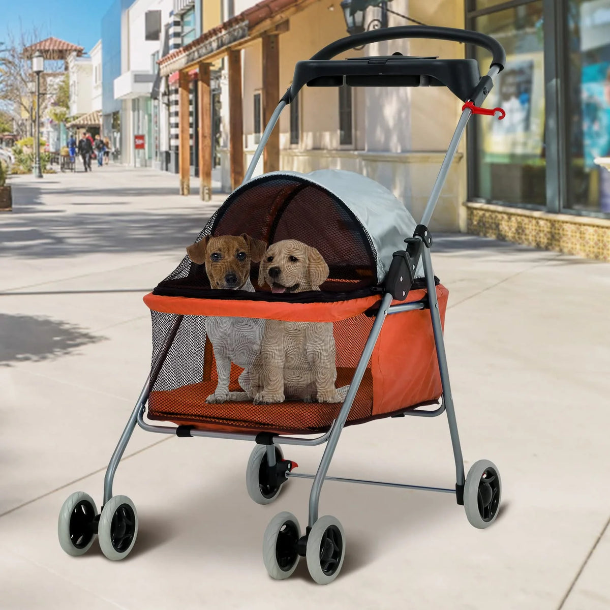 Orange Folding Dog Stroller with 4 Wheels L3416