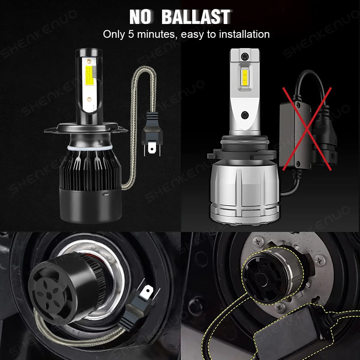 H4 High&Low Beam H11 Fog Light LED Headlight Bulbs 4pcs Q206