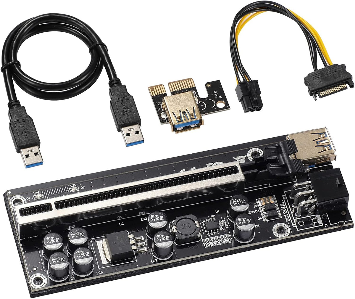 Red 6 PCS PCI-E 1X to 16X Riser Card with 6PIN SATA Power Cable C37774