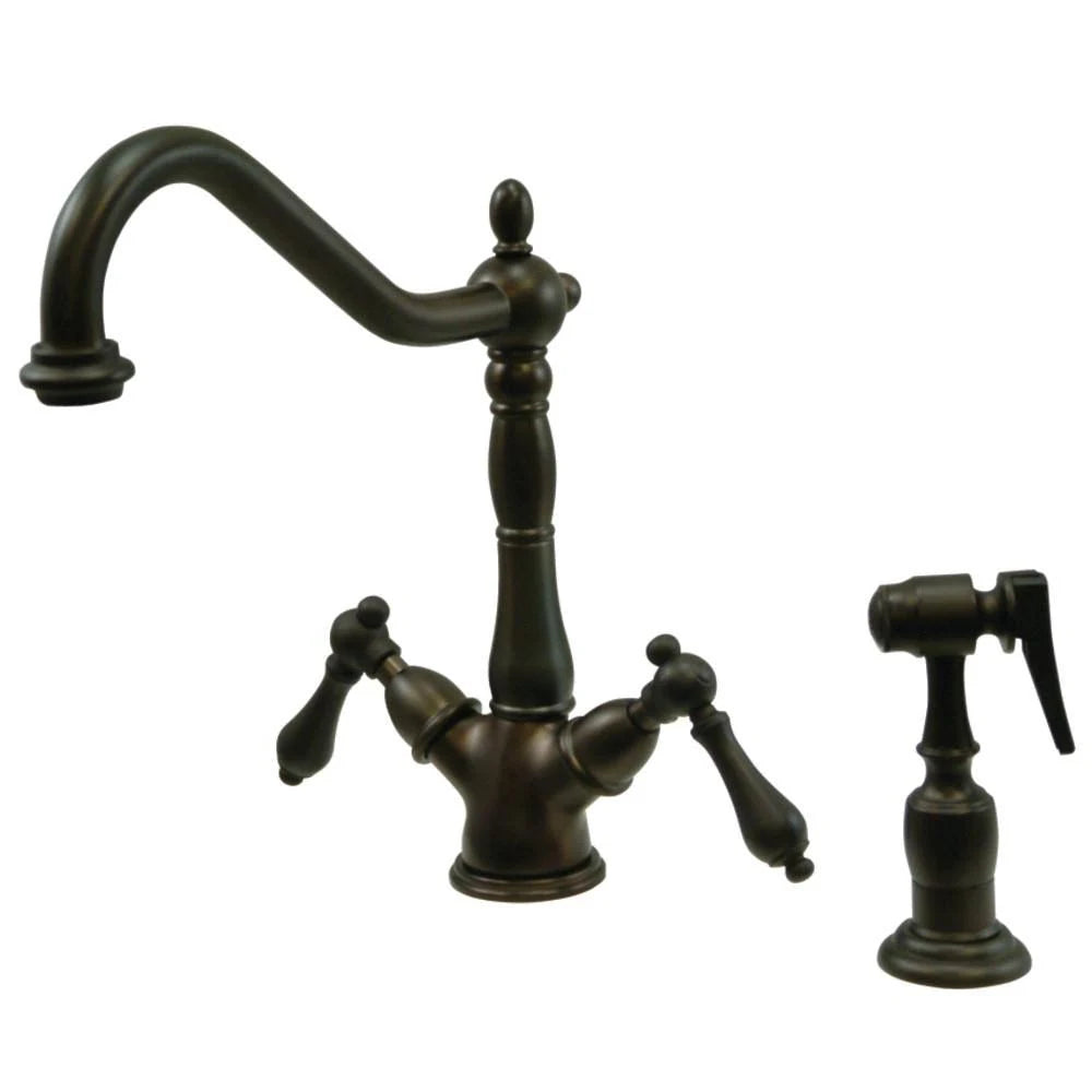 Polished Chrome Double Handle Kitchen Faucet with Side Sprayer A916