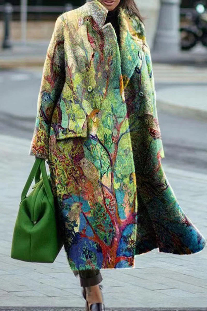 Print Patchwork Turn-back Collar Outerwear W23008