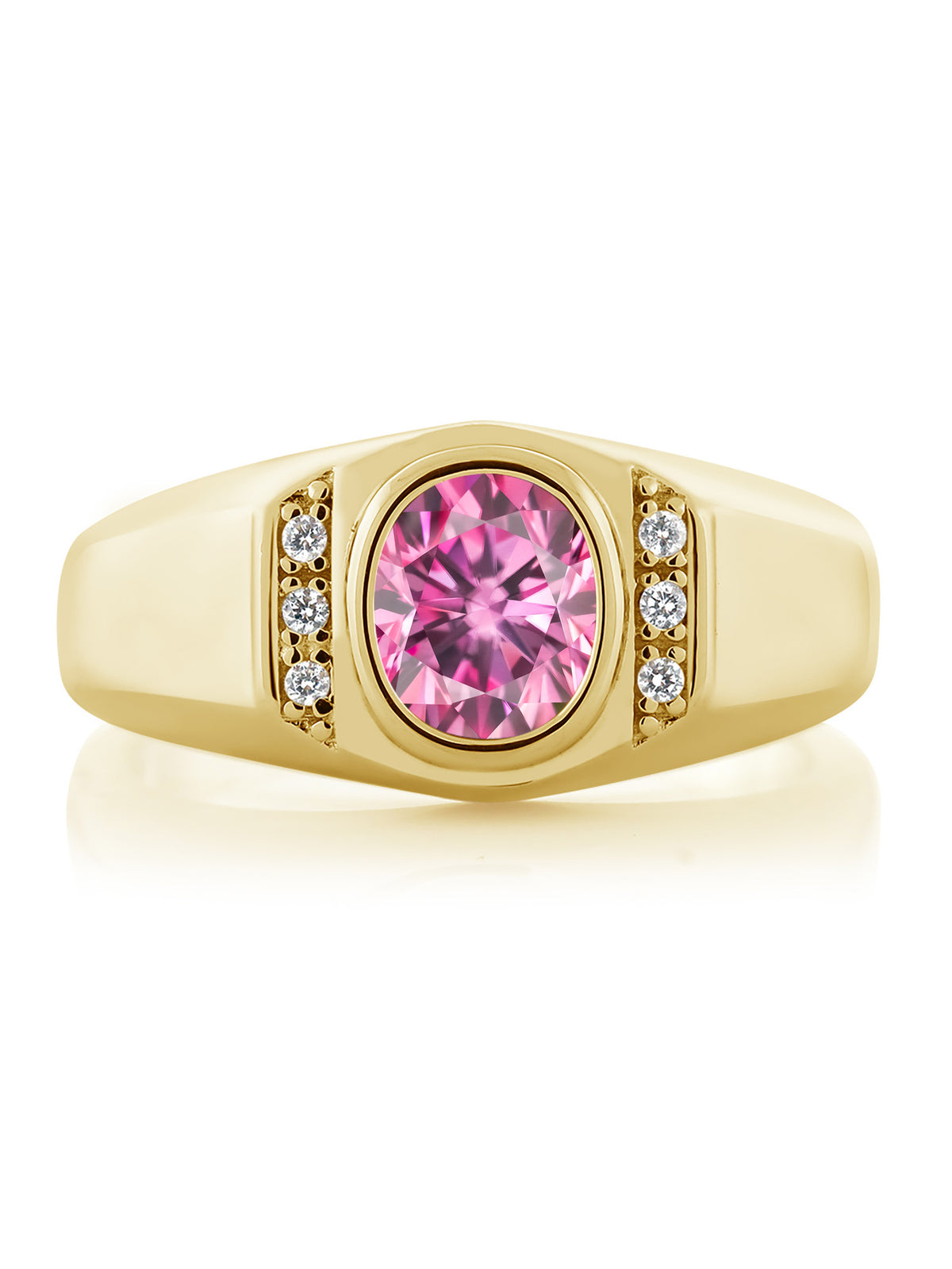 18K Yellow Gold Plated Silver Oval Pink Moissanite and Created Sapphire Ring O47334