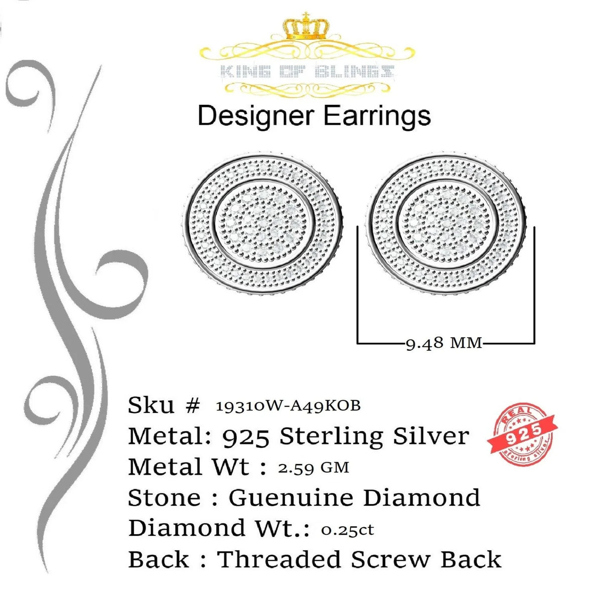 0.15ct Diamond 925 Sterling Silver Stud Earrings C31476