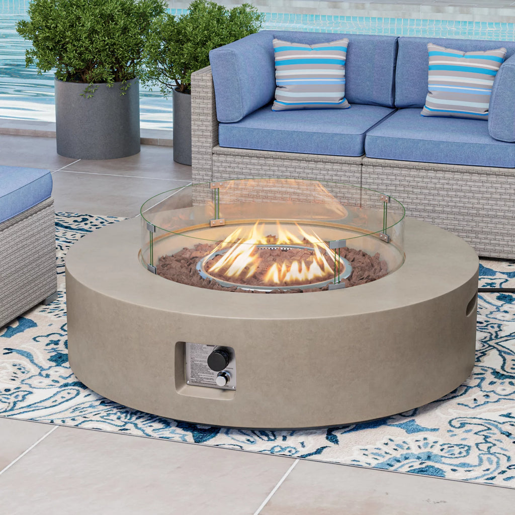 40.5 inch Round Grey Propane Fire Pit Coffee Table T1608