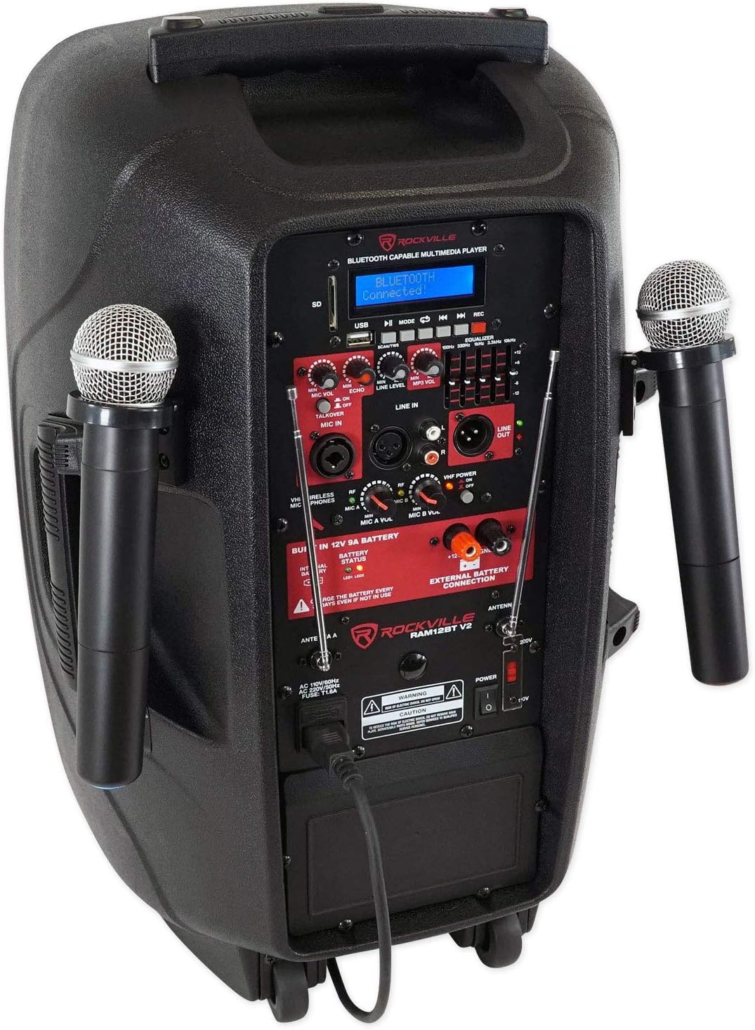 12" Rechargeable Powered 600W PA Speaker with 2 Mics and Bluetooth X280