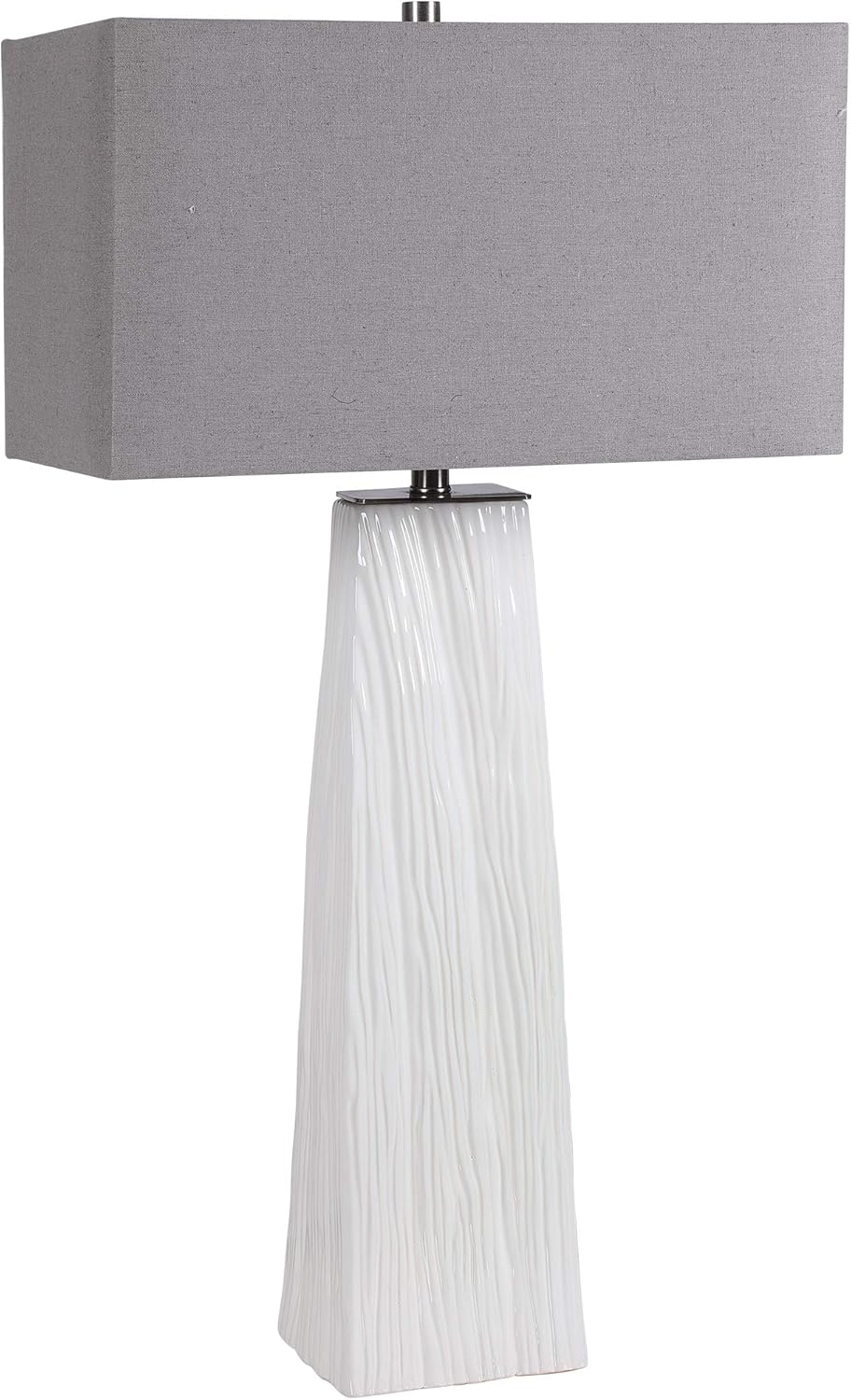 1 Light Table Lamp Gloss White Brushed Nickel Gray Linen Shade E97947