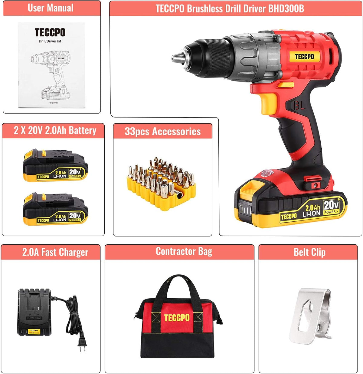 20V Brushless Cordless Drill Set with 2 Batteries and Case Y89078