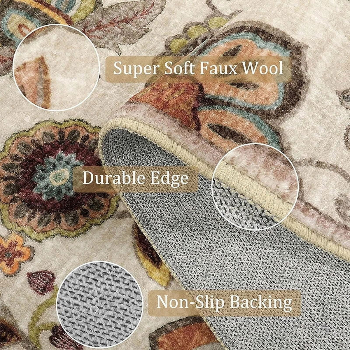 Vintage Flower Area Rug Machine Washable R96612