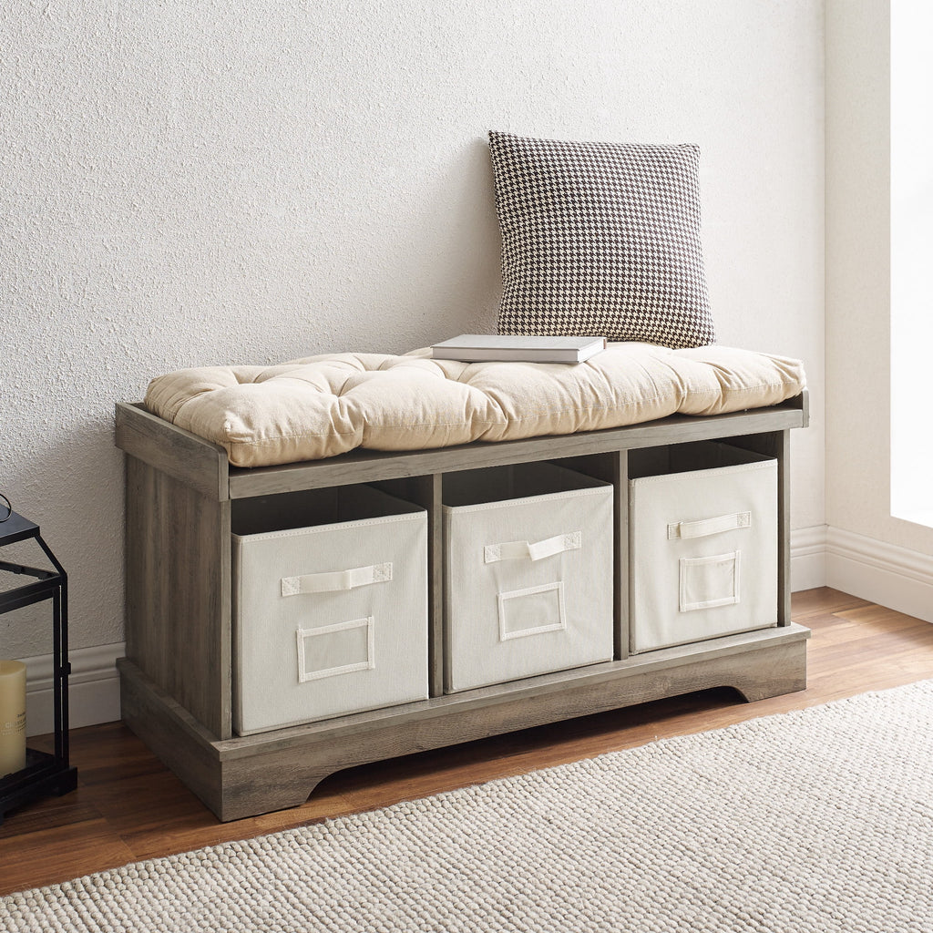 Grey Wash Tufted Storage Bench A9469