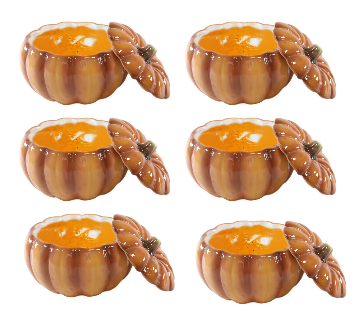 Orange Ceramic Pumpkin Soup Or Dessert Bowl Set of 6 J386816