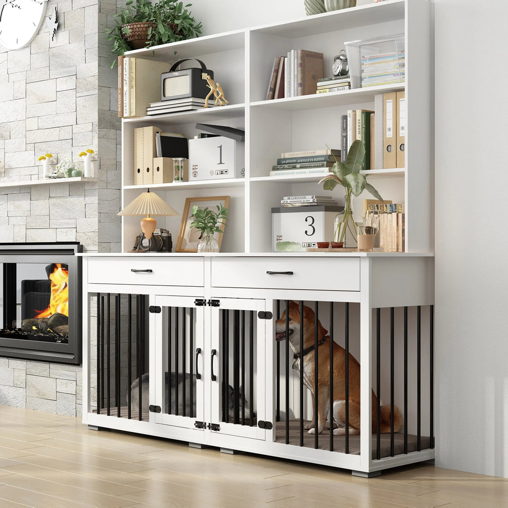 White Home Office Desk with Built-In Dog Crate F8392