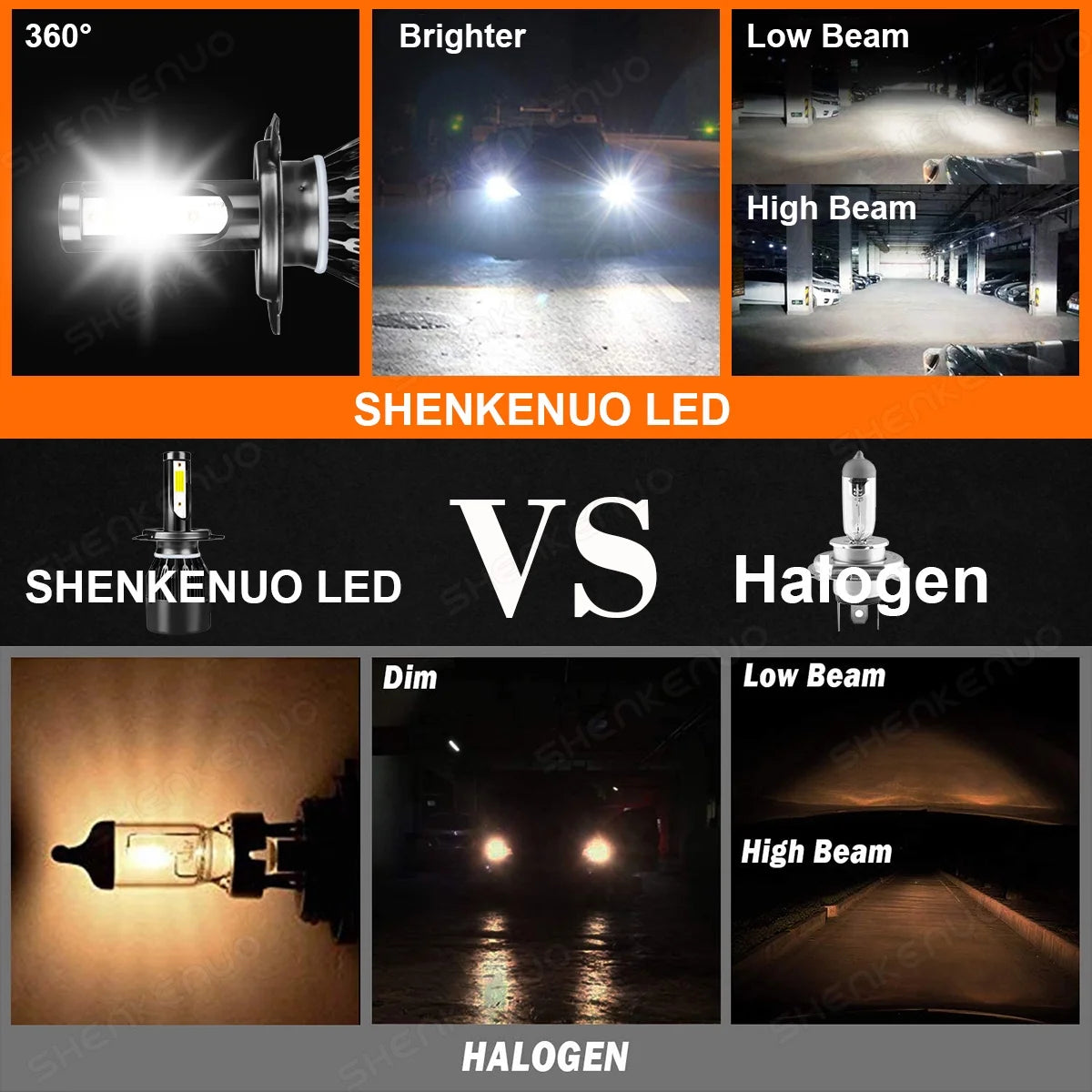 H4 High&Low Beam H11 Fog Light LED Headlight Bulbs 4pcs Q206