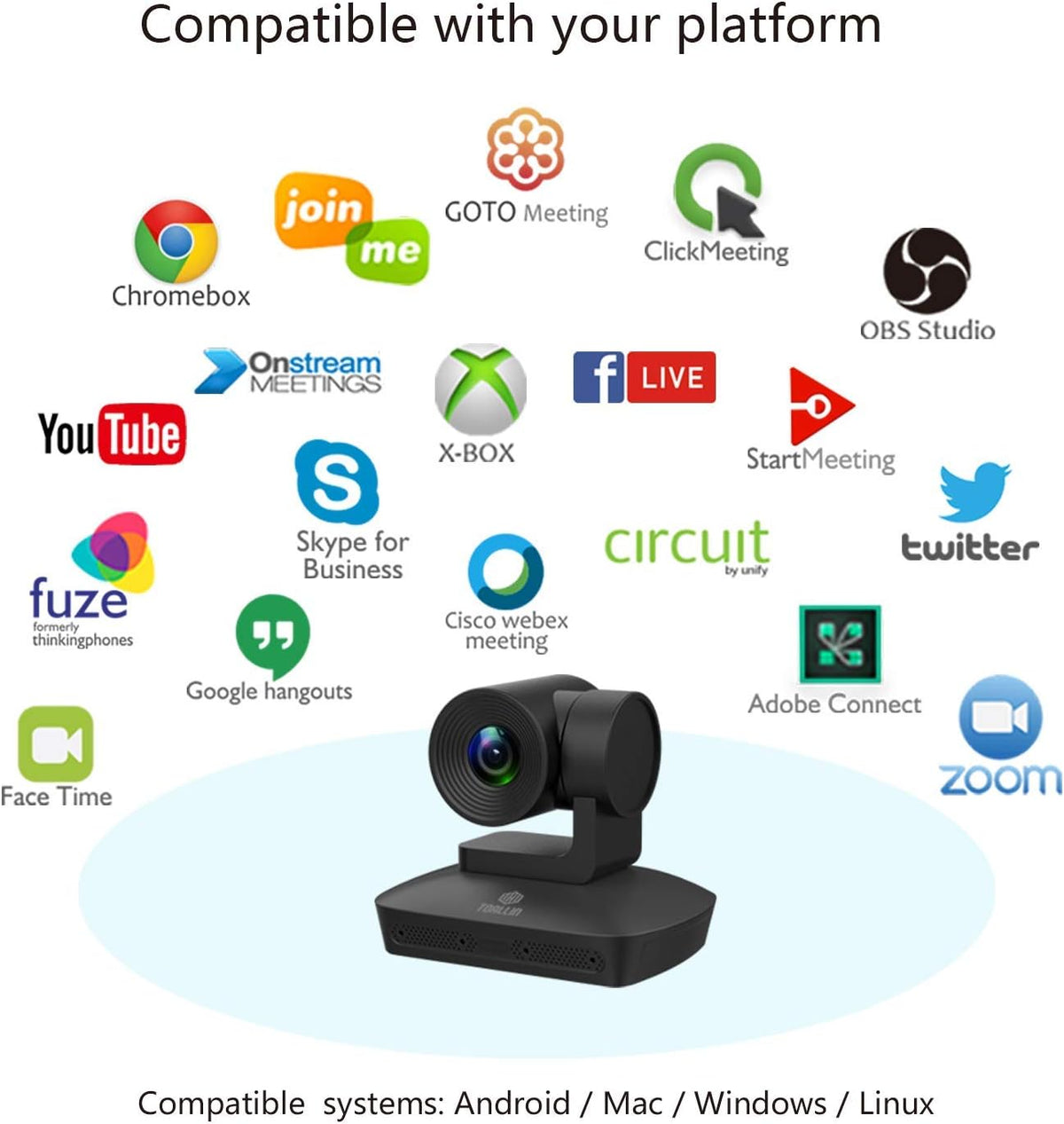 1080P PTZ Conference Room Camera with 4 Microphones Array, 10X Optical Zoom USB Webcam N7991