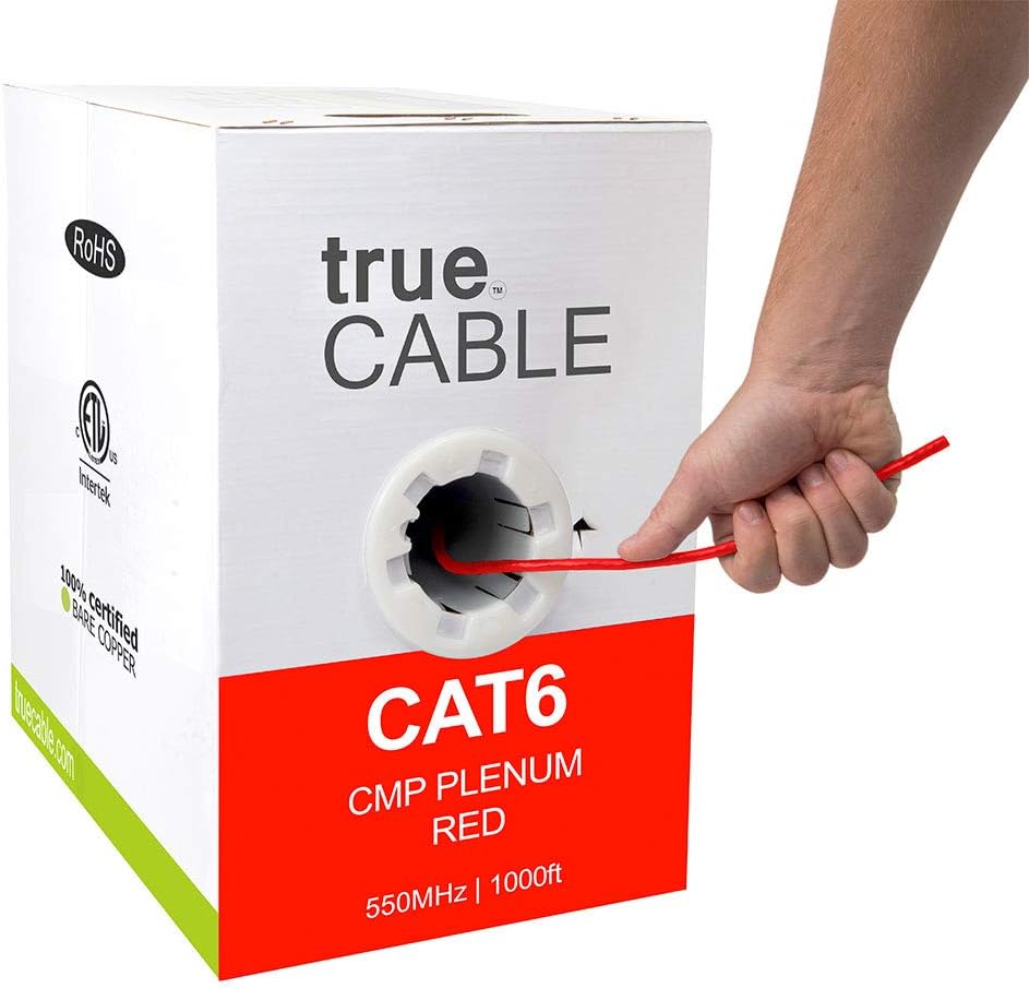 Cat6 Plenum 1000ft Blue 23AWG 4 Pair Solid Bare Copper 550MHz UTP Bulk Ethernet Cable G50896
