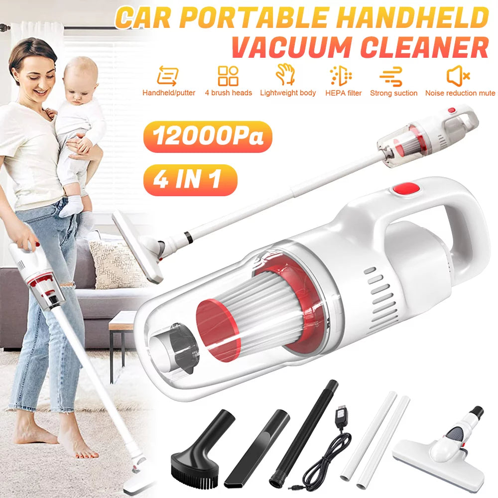Cordless Stick Vacuum Cleaner, 12000Pa 4 in 1 Handheld (White) Z4866