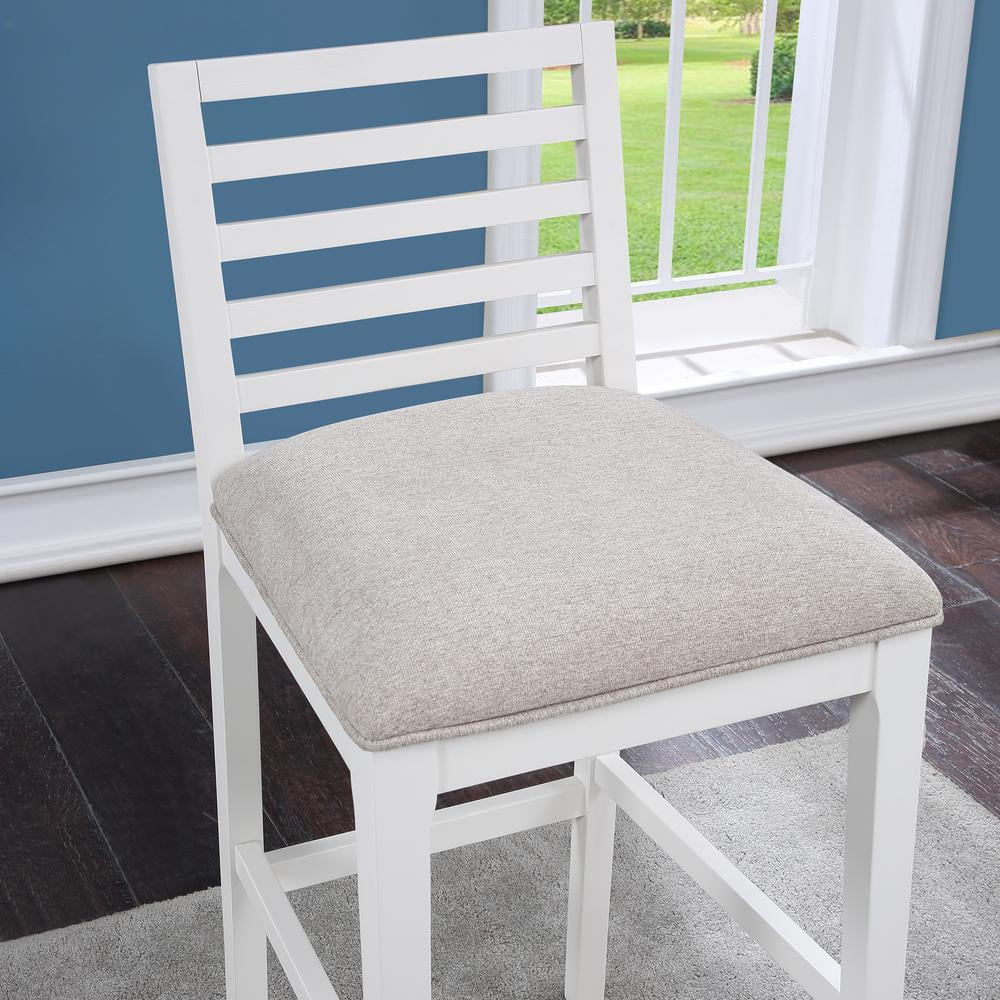 White Solid Wood Gray Fabric Bar Stool H985568