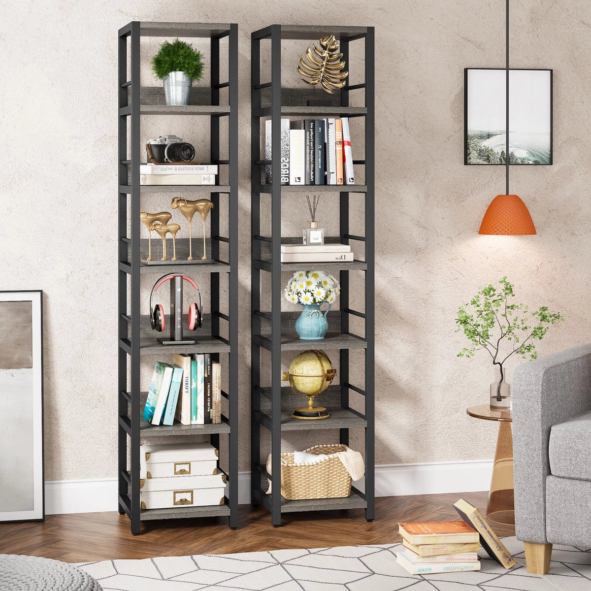 75" 6 Tier Narrow Bookshelf J342046