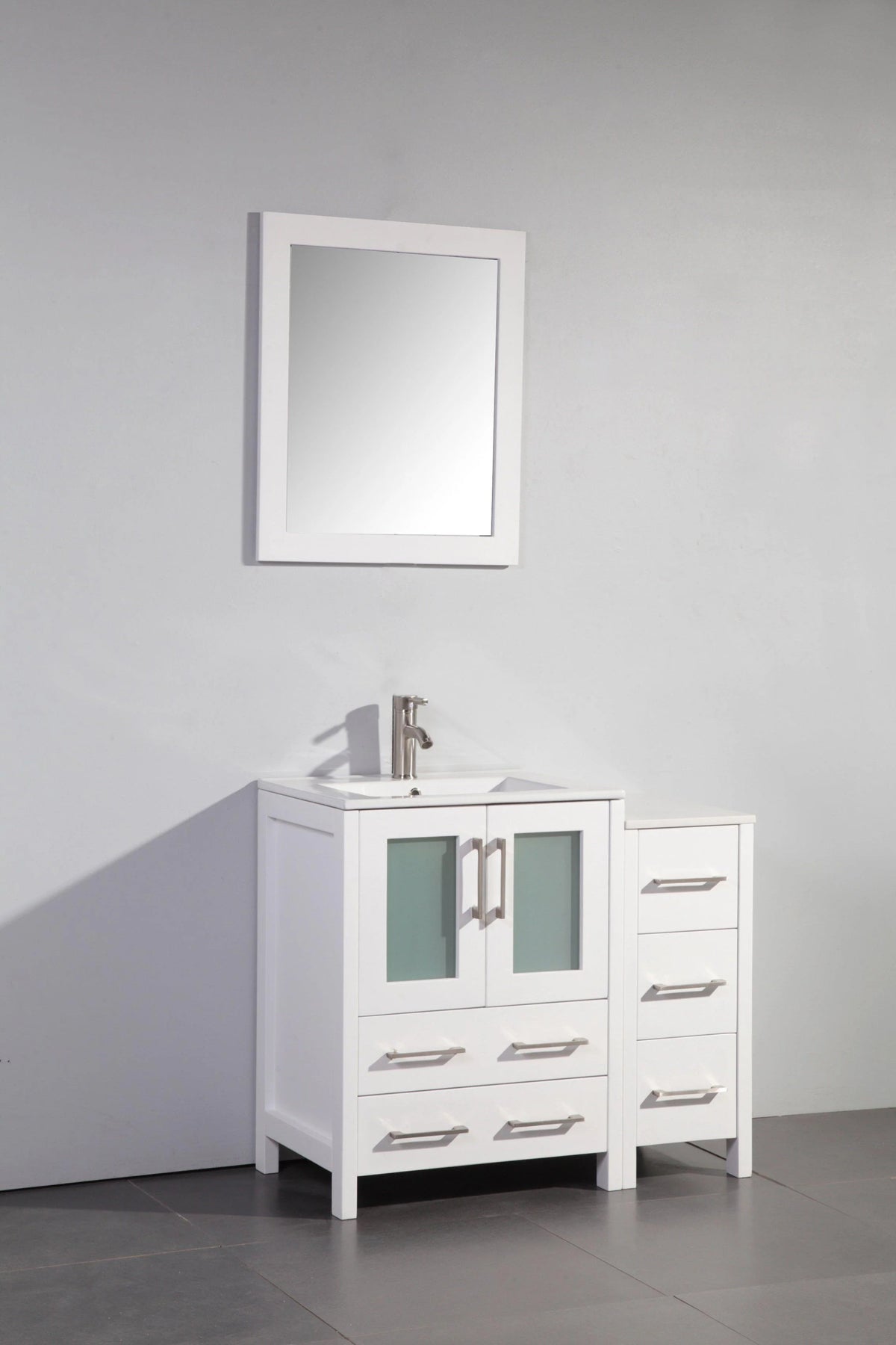36 in. White Single Sink Vanity Cabinet with Ceramic Sink & Mirror W9950
