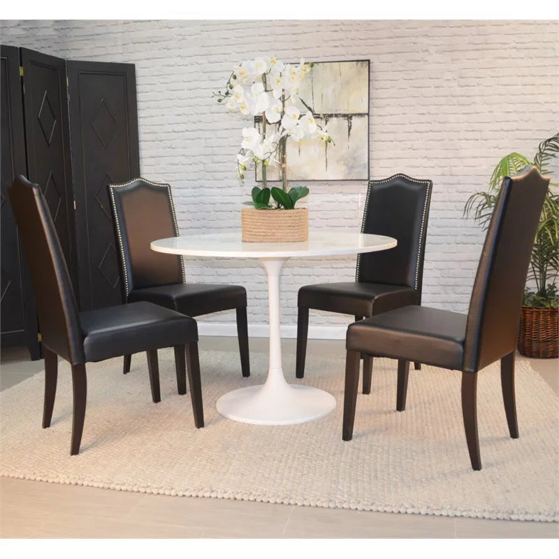 40 Inch Round Marble Top Dining Table with White Base U773