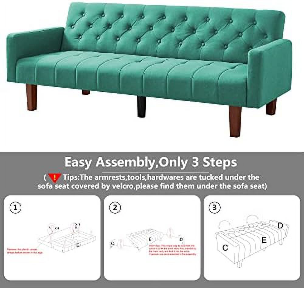 Linen Upholstered Futon Sofa Bed 74" Tufted 3 Seater Beige J17853
