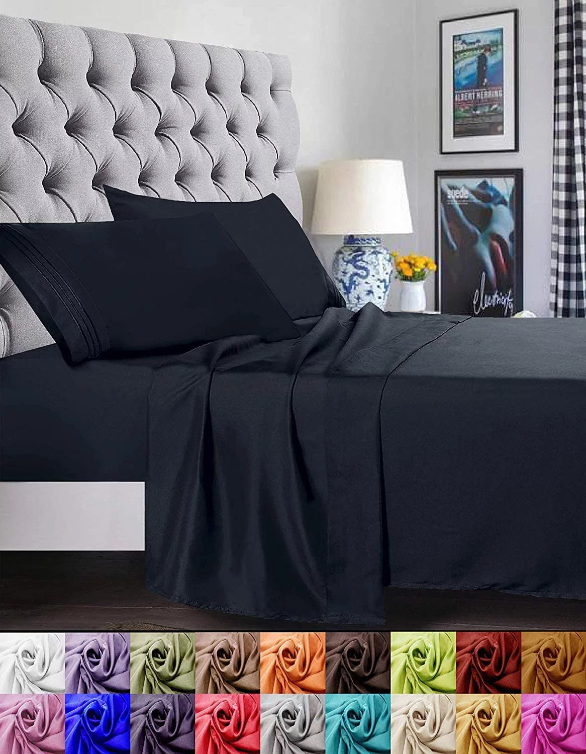 Black 4 Piece King Bed Sheets U580570