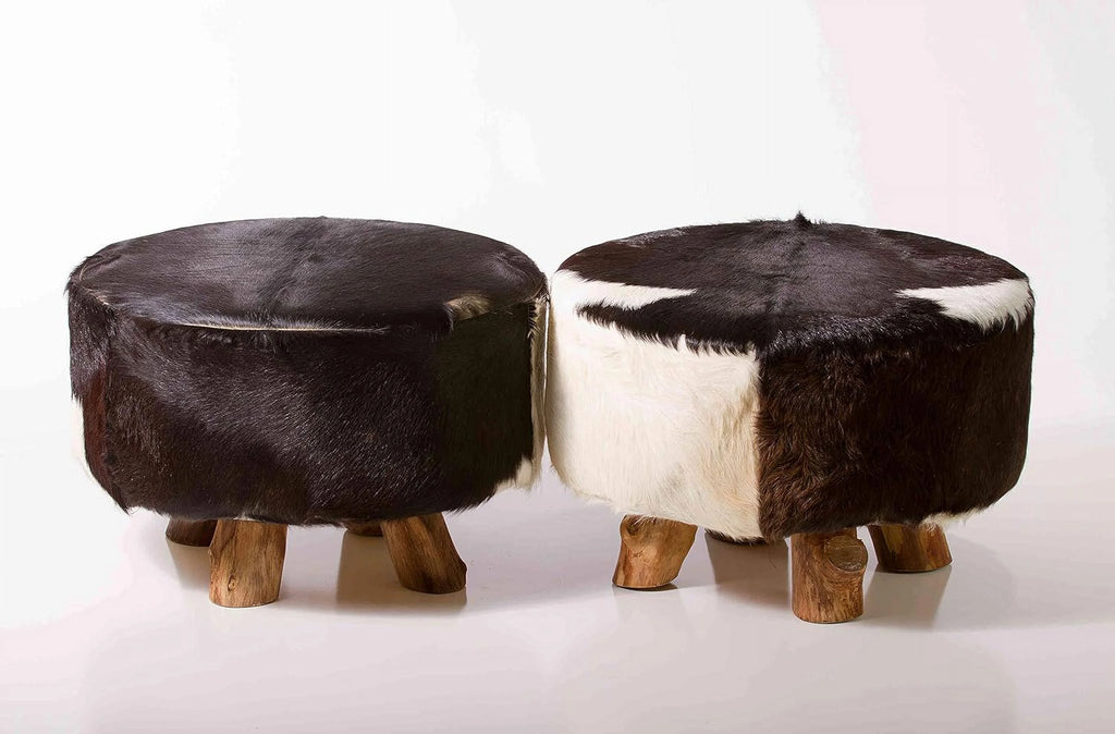 Round Leather Ottoman in Black and White H58075