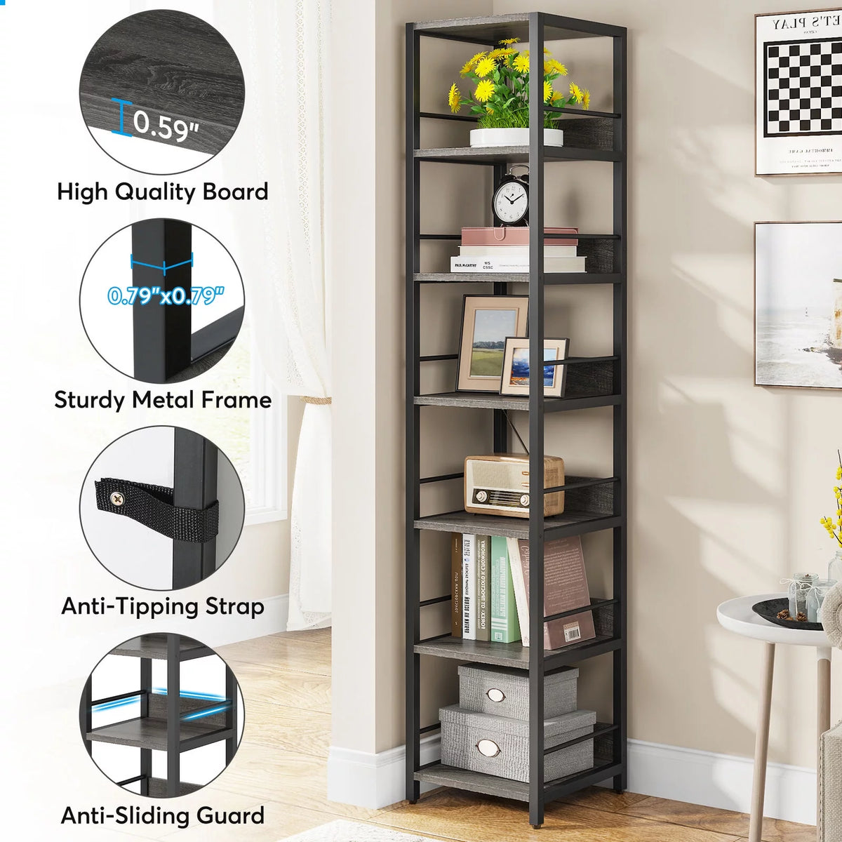 75" 6 Tier Narrow Bookshelf J342046