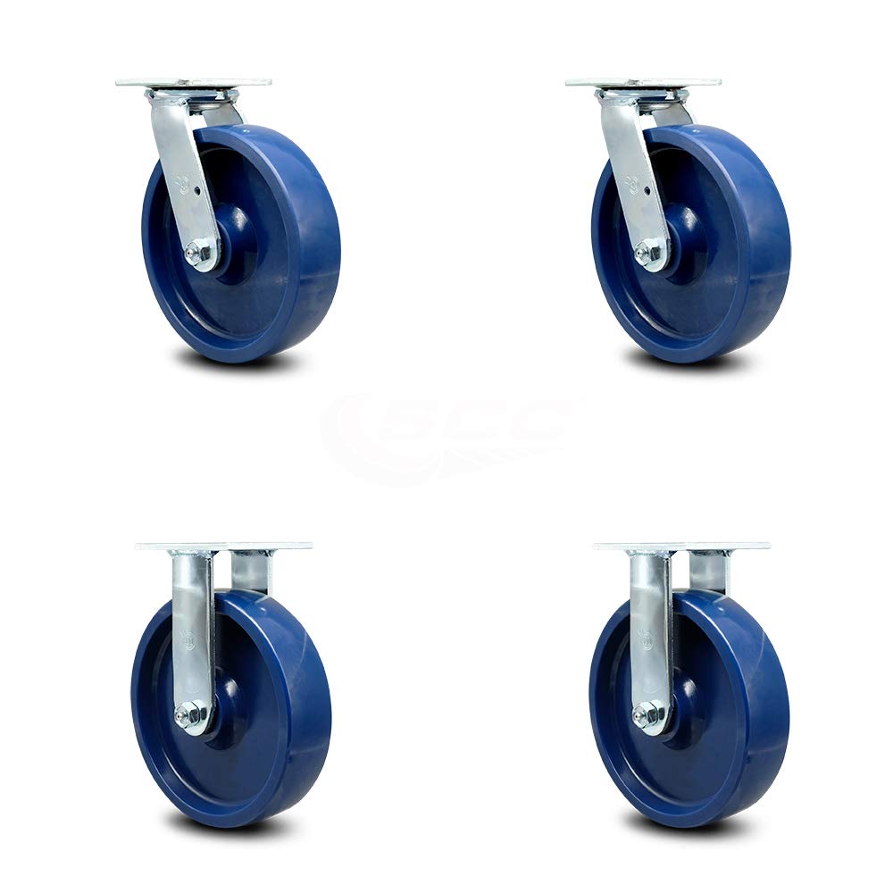 Solid Polyurethane Swivel Top Plate Caster with 8" x 2" Blue Wheel and Top Lock Brake T719386