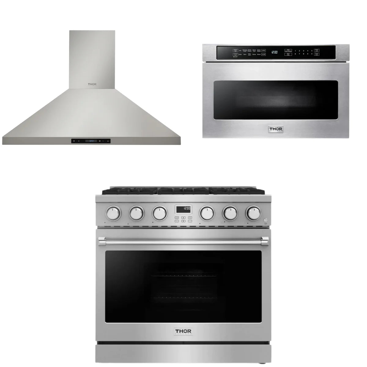 36 Gas Range, Range Hood and Microwave F46535