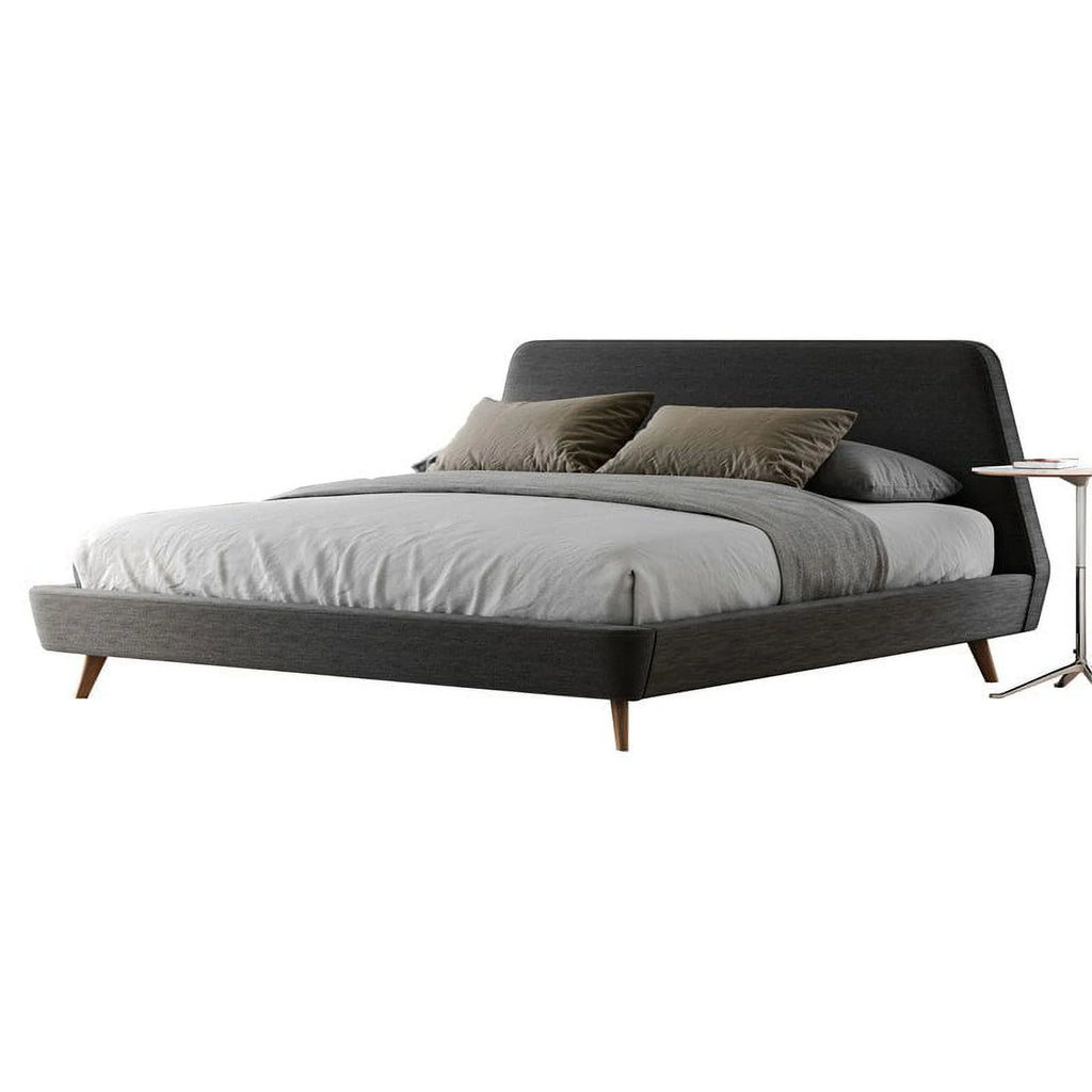 King Wood and Fabric Upholstered Platform Bed Dark Gray C35668