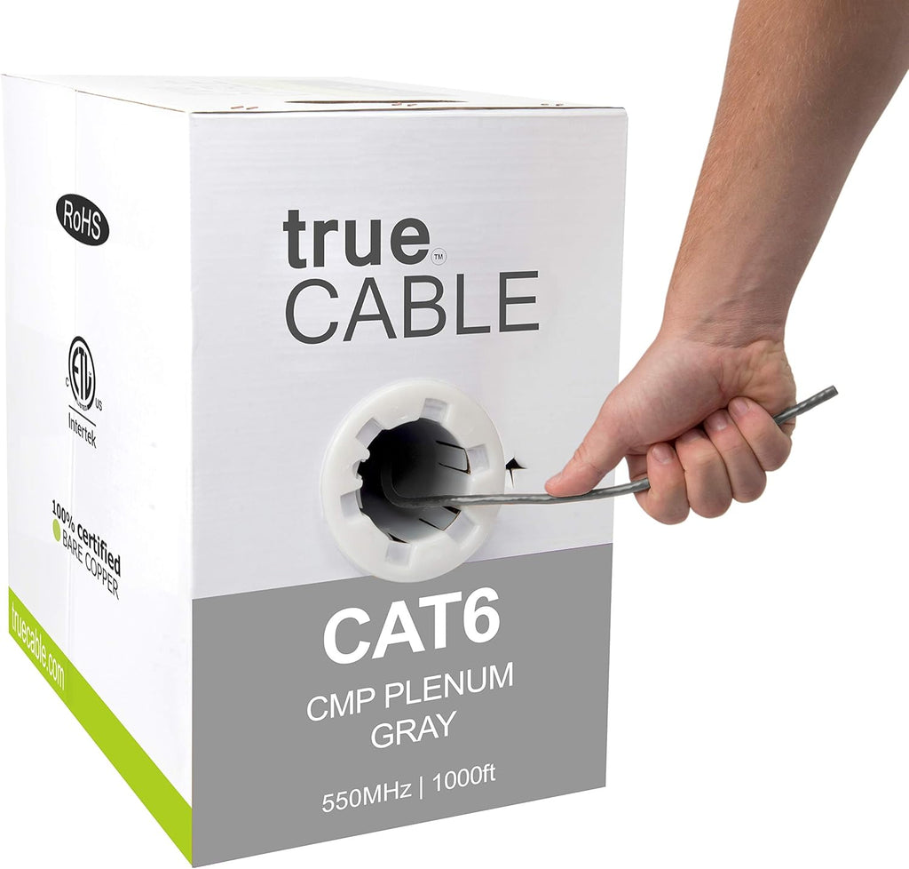 Cat6 Plenum 1000ft Blue 23AWG 4 Pair Solid Bare Copper 550MHz UTP Bulk Ethernet Cable G50896