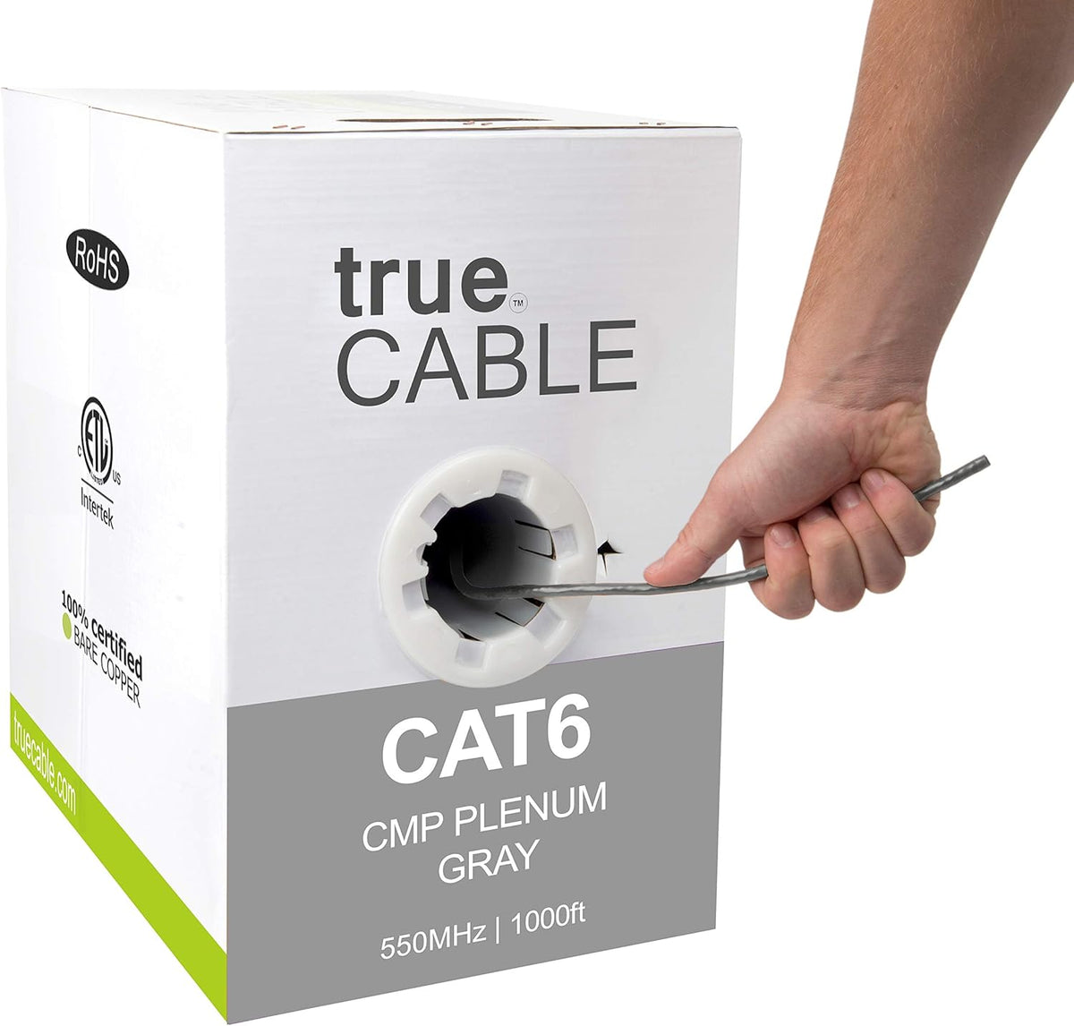 Cat6 Plenum 1000ft Blue 23AWG 4 Pair Solid Bare Copper 550MHz UTP Bulk Ethernet Cable G50896