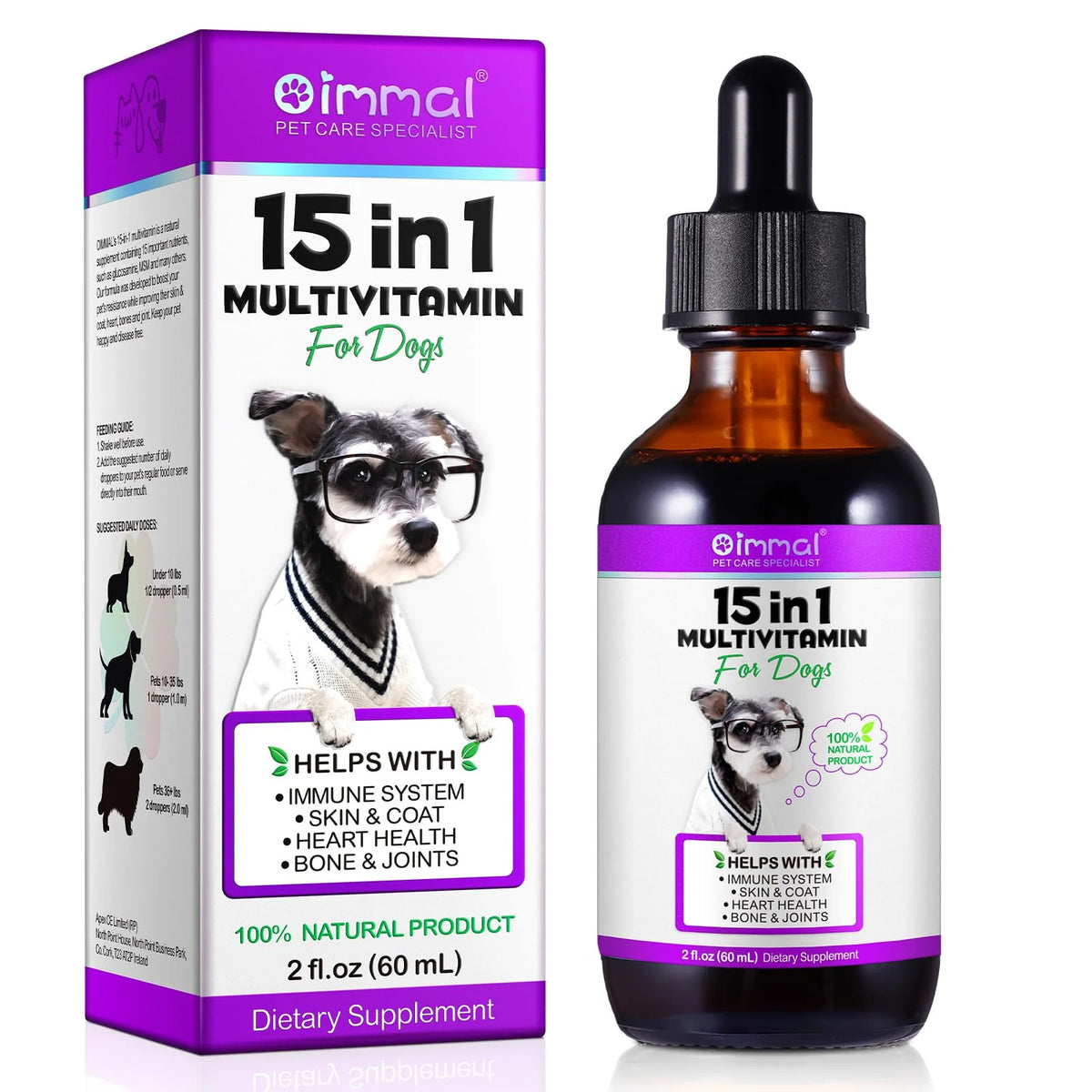 15 in 1 Dog Multivitamin Drops with Glucosamine Cranberry Bacon Flavor 2 Fl Oz V480