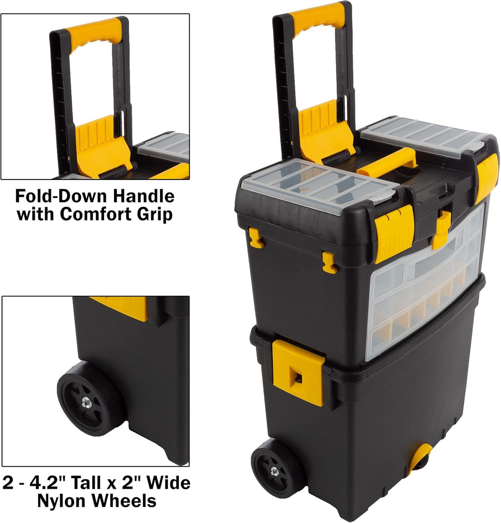 Rolling Tool Box with Wheels, Foldable Handle, and Removable Top E21511