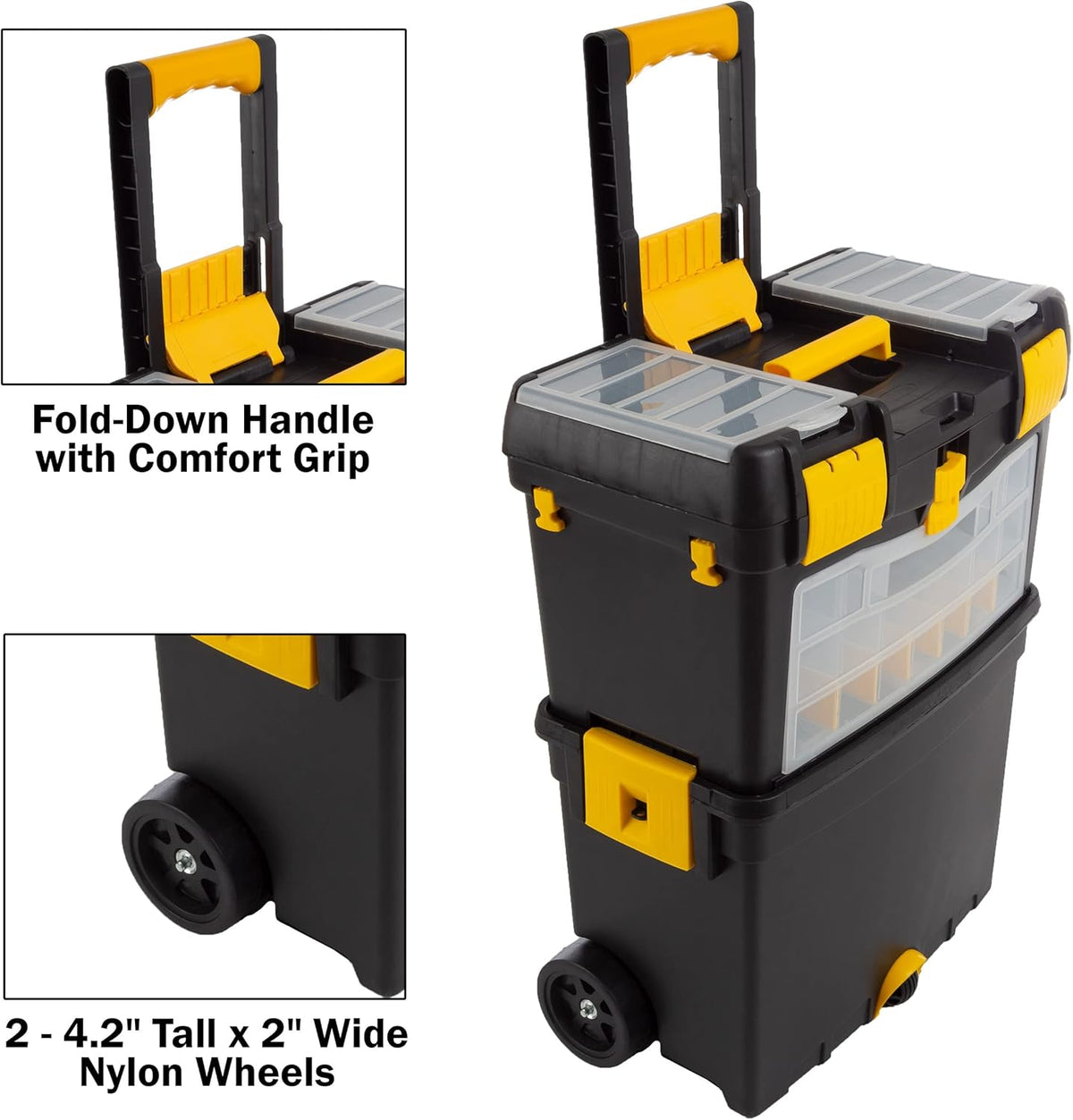 Rolling Tool Box with Wheels, Foldable Handle, and Removable Top E21511